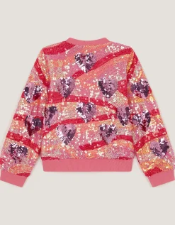 Sequin Heart Bomber Jacket Pink