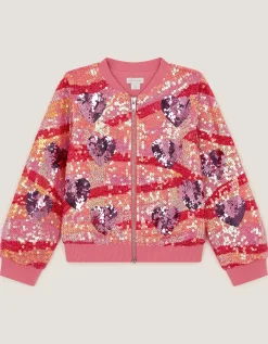 Sequin Heart Bomber Jacket Pink