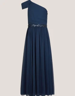 Sequin One-Shoulder Prom Dress Blue
