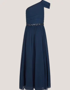 Sequin One-Shoulder Prom Dress Blue