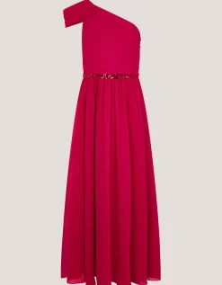 Sequin One-Shoulder Prom Dress Red