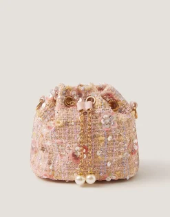 Sequin Tweed Bucket Bag