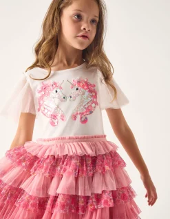 Sequin Unicorn Ruffle Tiered Dress Pink