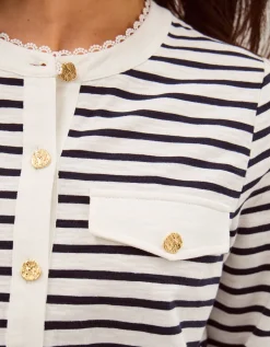 Shania Stripe Jersey Buttondown Top Ivory