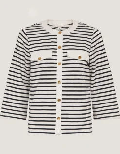 Shania Stripe Jersey Buttondown Top Ivory