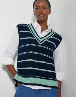 Shauna V-Neck Stripe Knitted Vest Blue
