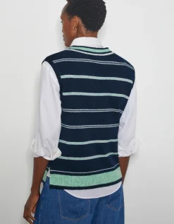 Shauna V-Neck Stripe Knitted Vest Blue