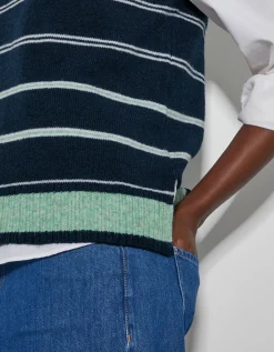 Shauna V-Neck Stripe Knitted Vest Blue