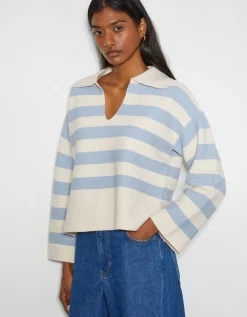 Shay Stripe Collar Jumper Blue