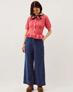 Shea Short Sleeve Ruffle Knit Cardigan Pink
