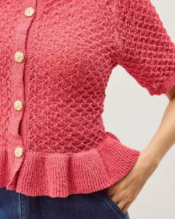 Shea Short Sleeve Ruffle Knit Cardigan Pink