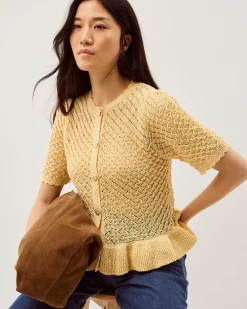 Shea Short Sleeve Ruffle Knit Cardigan Yellow