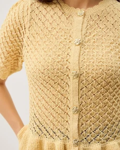 Shea Short Sleeve Ruffle Knit Cardigan Yellow