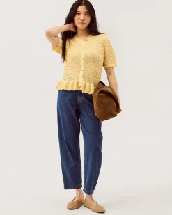 Shea Short Sleeve Ruffle Knit Cardigan Yellow