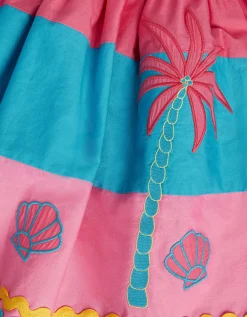 Shell Embroidered Colourblock Dress Pink