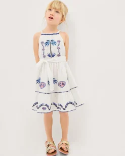 Shell & Palm Embellished Dress Ivory