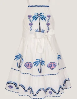 Shell & Palm Embellished Dress Ivory