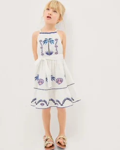 Shell & Palm Embellished Dress Ivory