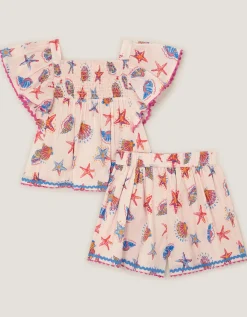 Shell Print Top & Shorts Set Ivory