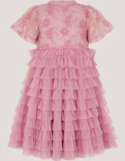 Shikha Floral Embellished Tiered Ruffle Dress Pink