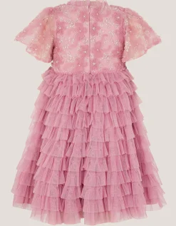 Shikha Floral Embellished Tiered Ruffle Dress Pink