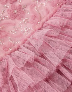 Shikha Floral Embellished Tiered Ruffle Dress Pink