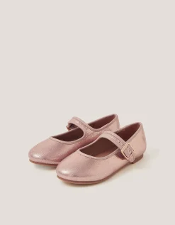 Shimmer Ballet Strap Flats Pink