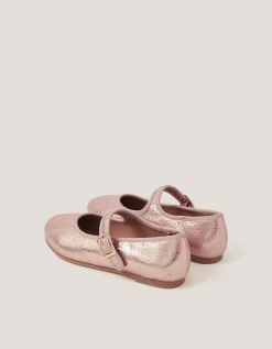 Shimmer Ballet Strap Flats Pink