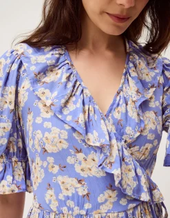 Sian Floral Print Ruffle Midi Dress Blue