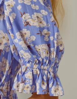 Sian Floral Print Ruffle Midi Dress Blue