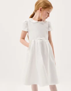 Sicily Pearl Collar Communion Dress White