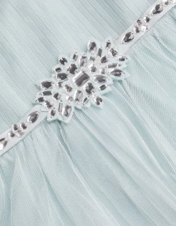 Sky Embellished Pleated Party Dress Green
