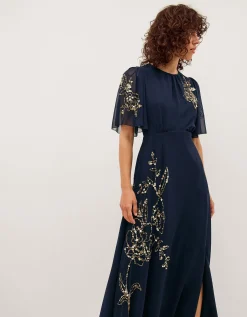 Skyler Floral Embellished Maxi Dress Blue
