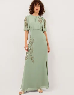 Skyler Floral Embellished Maxi Dress Green