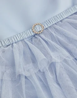 Sleeveless Belted Tulle Tier Dress Blue