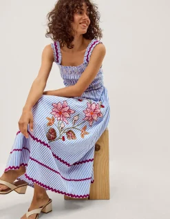 Sloane Floral Stripe Midi Dress Blue