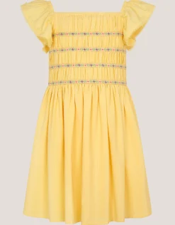 Smocked Square Neck Dress Yellow