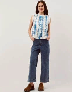 Soleil Print Lace Tank Top Blue