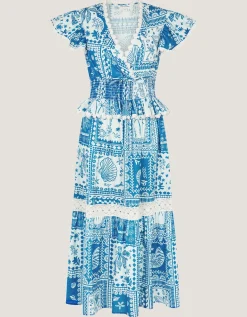 Soleil Print Midi Dress Blue
