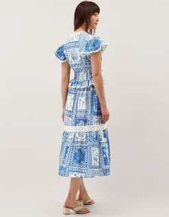 Soleil Print Midi Dress Blue