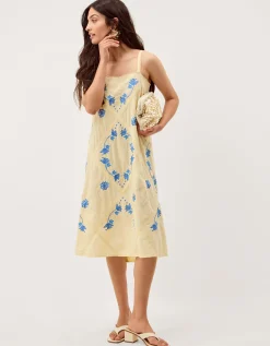 Sophie Embroidered Midi Cami Dress Yellow