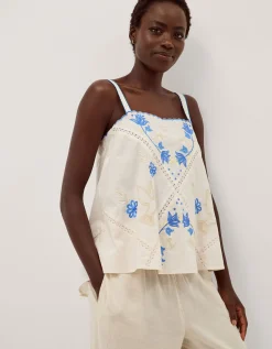 Sophie Sleeveless Embroidered Top Ivory