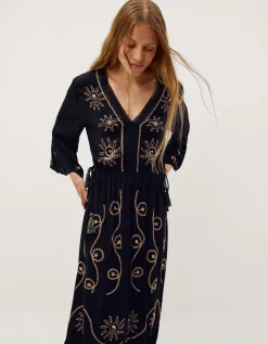 Sophy Embroidered Maxi Kaftan Black