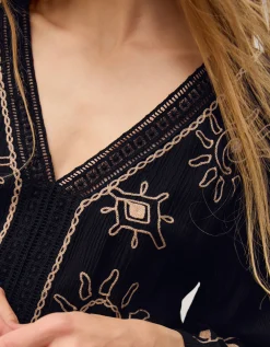 Sophy Embroidered Maxi Kaftan Black