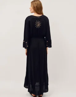 Sophy Embroidered Maxi Kaftan Black