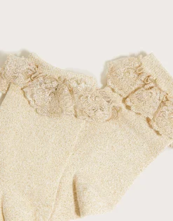 Sparkle Floral Lace Socks Gold