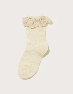 Sparkle Floral Lace Socks Gold