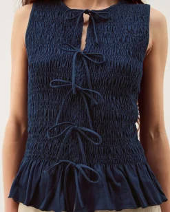 Steff Sleeveless Smocked Jersey Top Blue