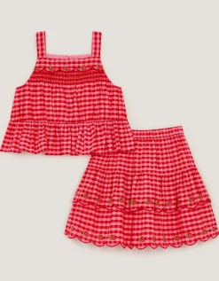 Strawberry Gingham Top & Skirt Set Red