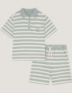 Stripe Jersey Shirt & Shorts Set Green